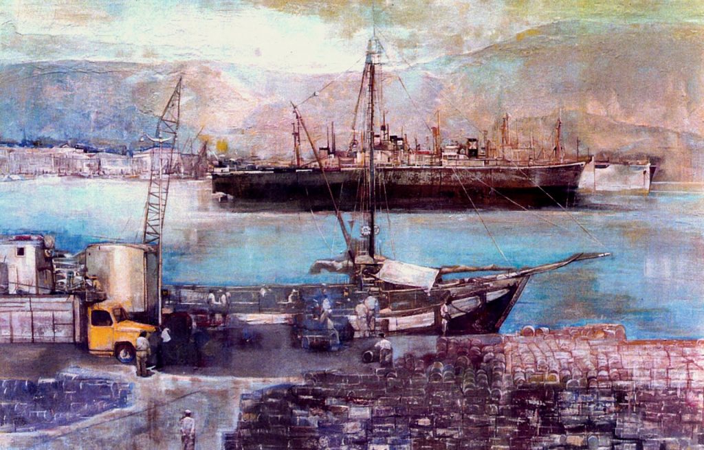 OLD PORT OF KALAMATA OIL ON CANVAS 110X140 2000 by Nikos Stratakis