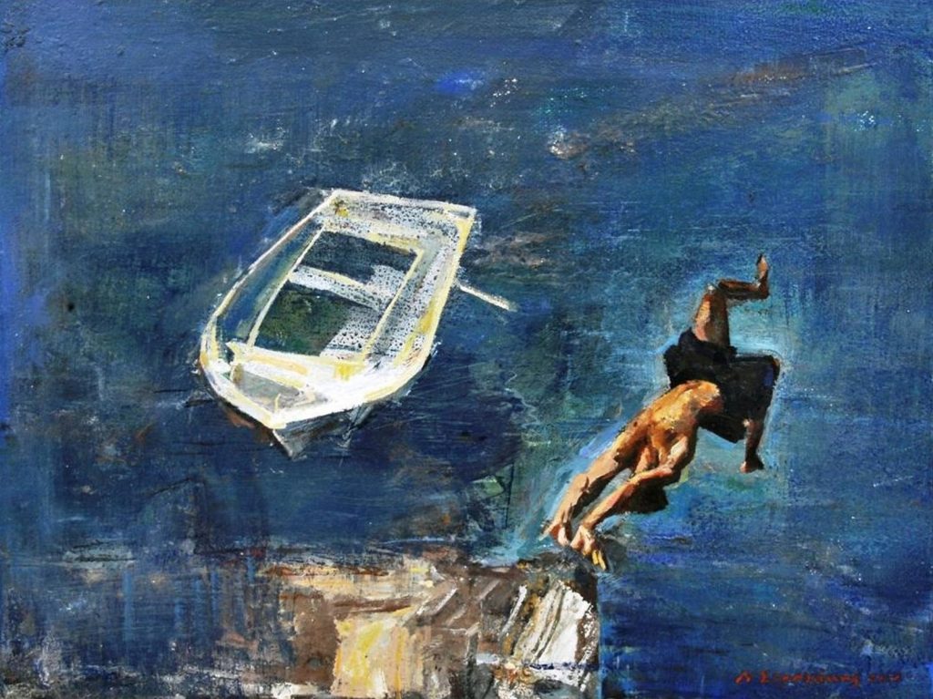 THE DIVER OIL ON CANVAS 50X70 2016 by Nikos Stratakis