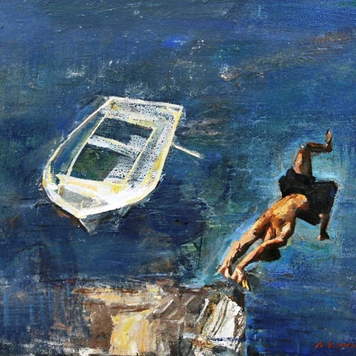 THE DIVER OIL ON CANVAS 50X70 2016 by Nikos Stratakis