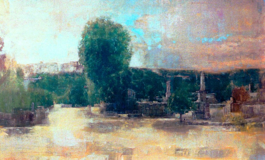 ANCIENT AGORA, Oil on canvas, 220X110, 1999, by Nikos Stratakis