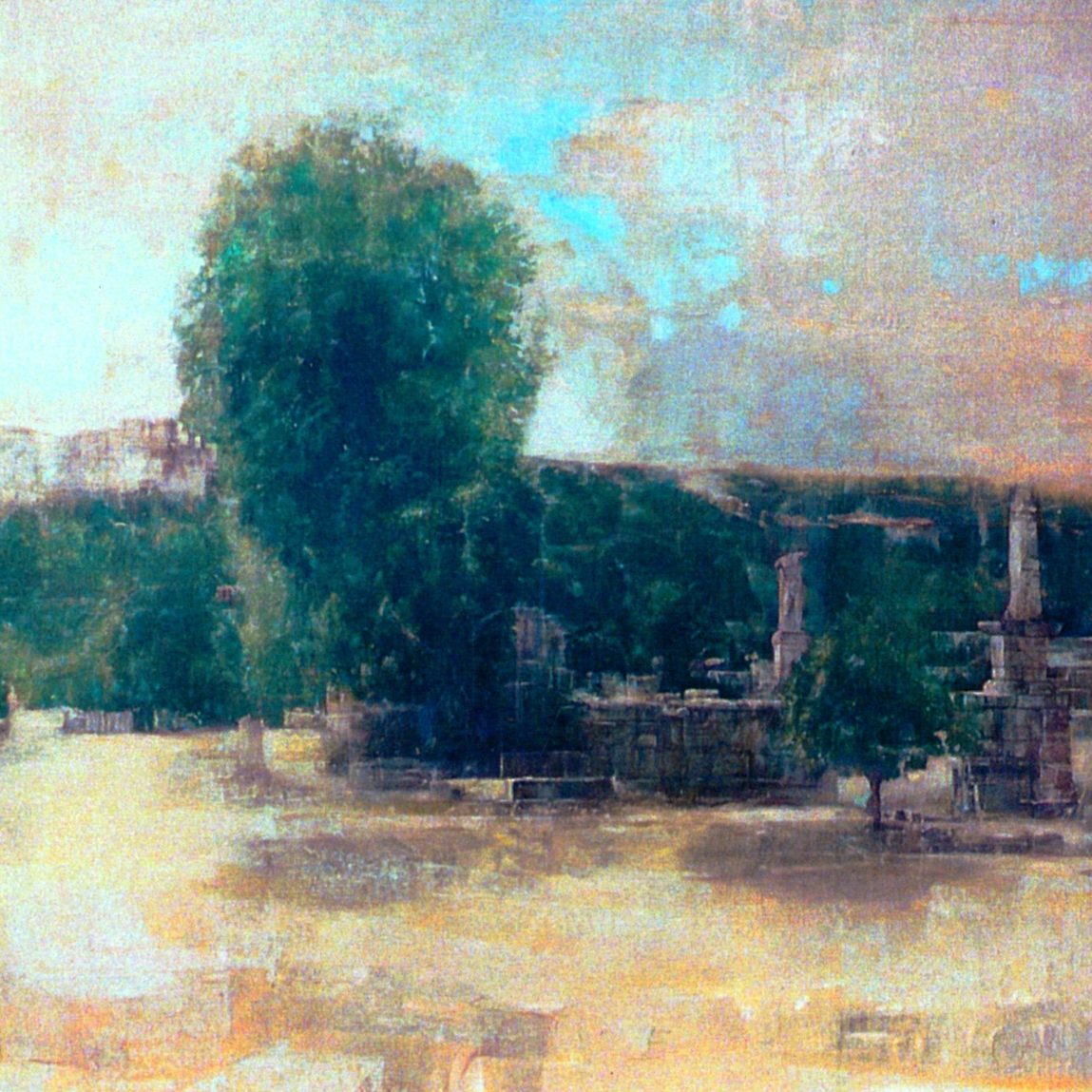ANCIENT AGORA, Oil on canvas, 220X110, 1999, by Nikos Stratakis