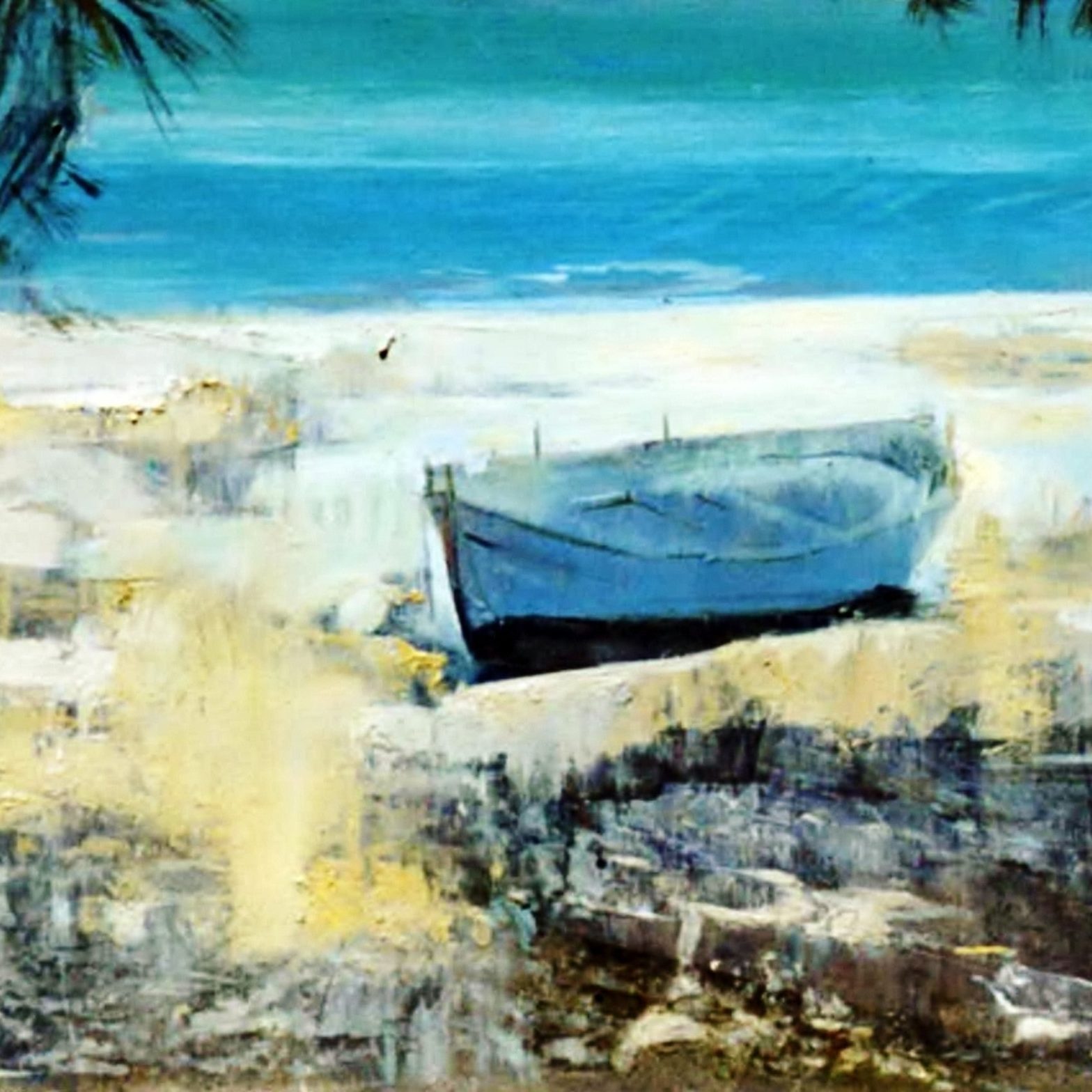 BLUE BOAT Oil on wood 10X15 2004 by Nikos Stratakis