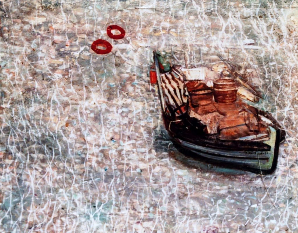 BOAT Oil on wood 30X30 2007 by Nikos Stratakis