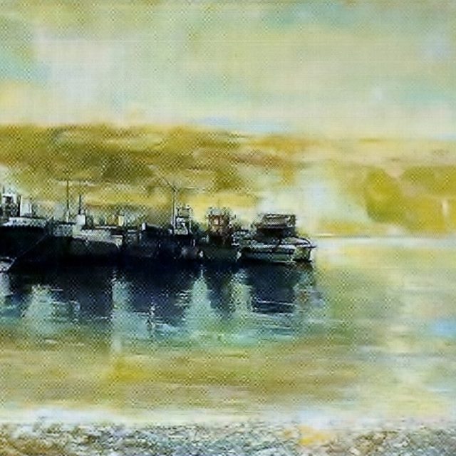 BOATS Oil on wood 58X165 2006 by Nikos Stratakis
