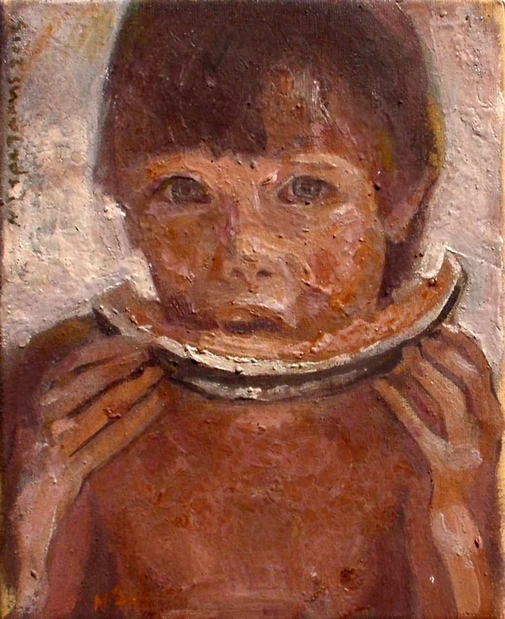 BOY EATING WATERLMELON Oil on canvas 20X20 2015 by Nikos Stratakis