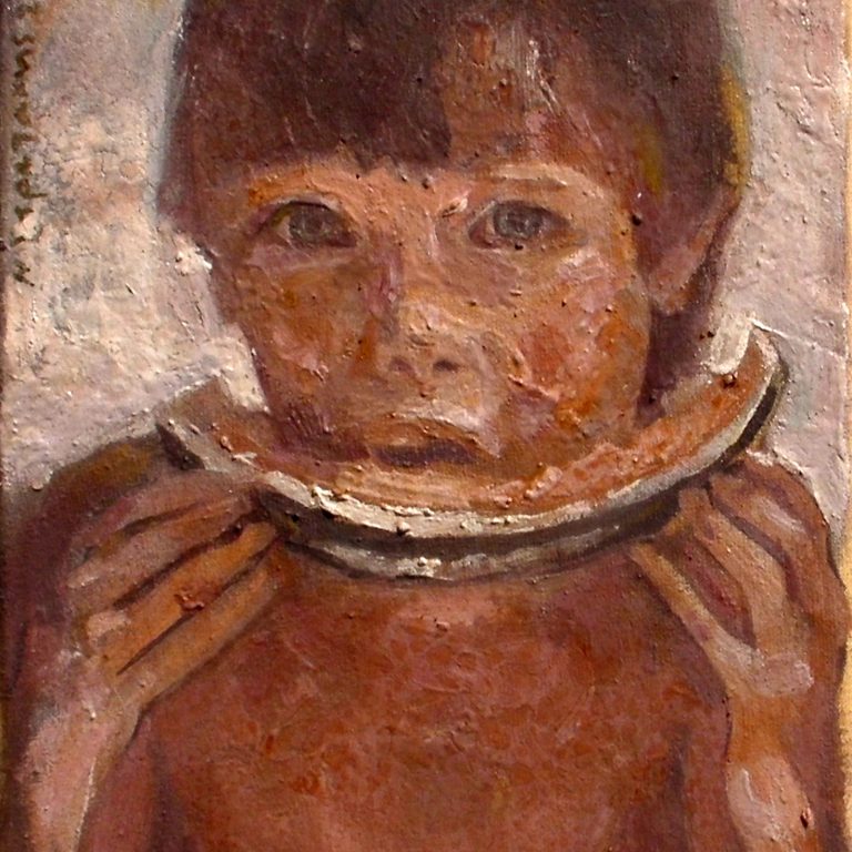 BOY EATING WATERLMELON Oil on canvas 20X20 2015 by Nikos Stratakis