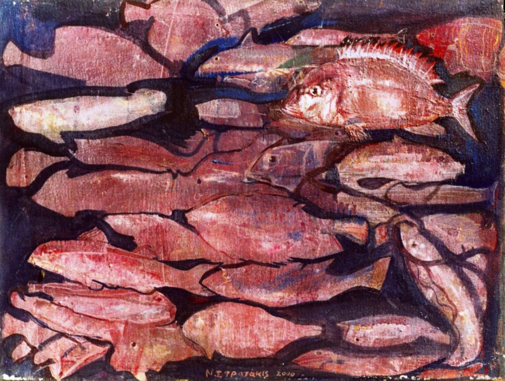 FISH Oil on wood 100X150 2000 by Nikos Stratakis