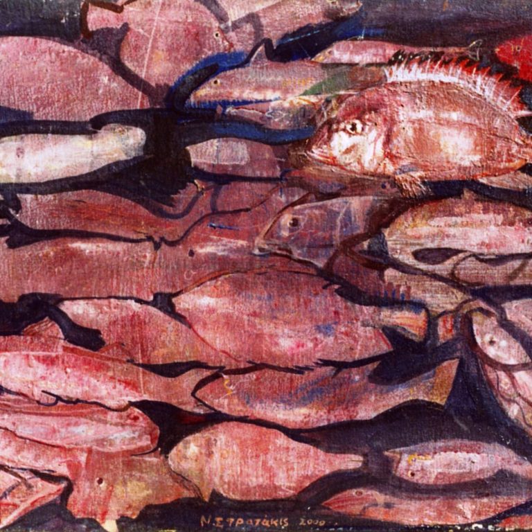 FISH Oil on wood 100X150 2000 by Nikos Stratakis