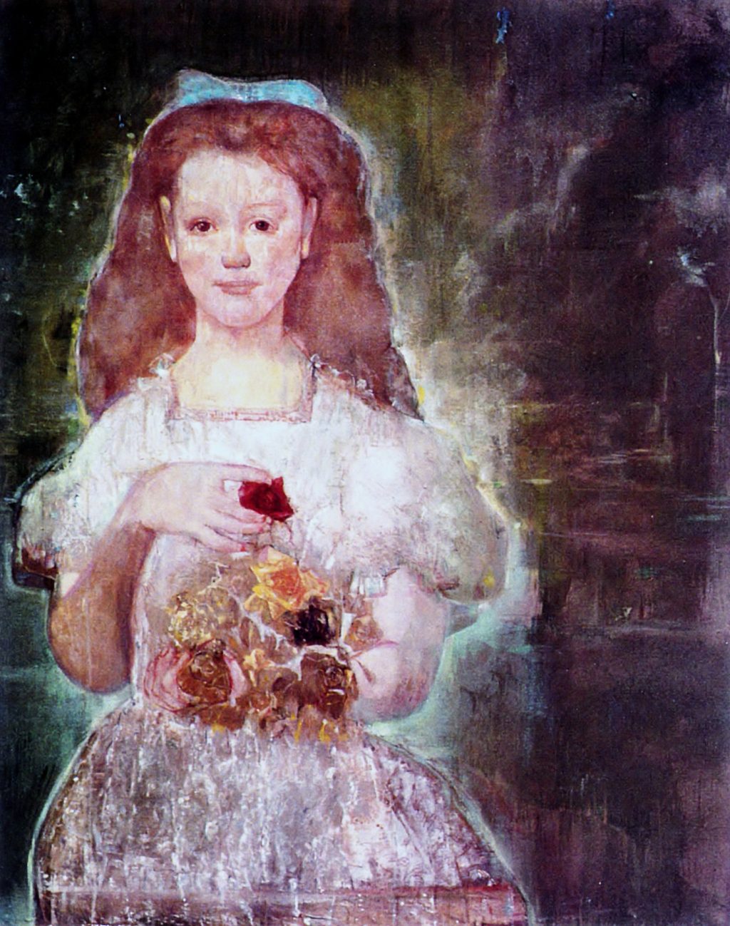 GIRL WITH ROSES Oil on canvas 100X150 2001 by Nikos Stratakis