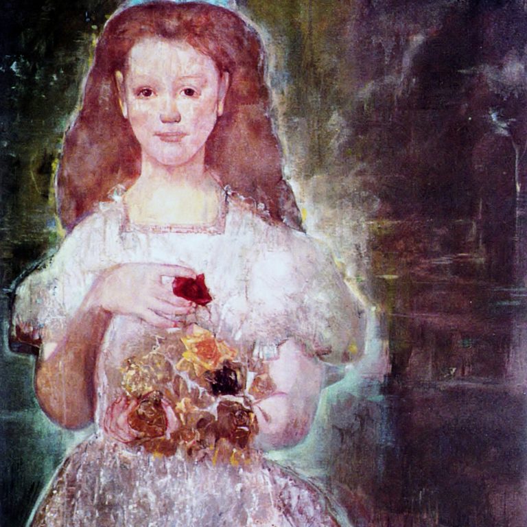 GIRL WITH ROSES Oil on canvas 100X150 2001 by Nikos Stratakis