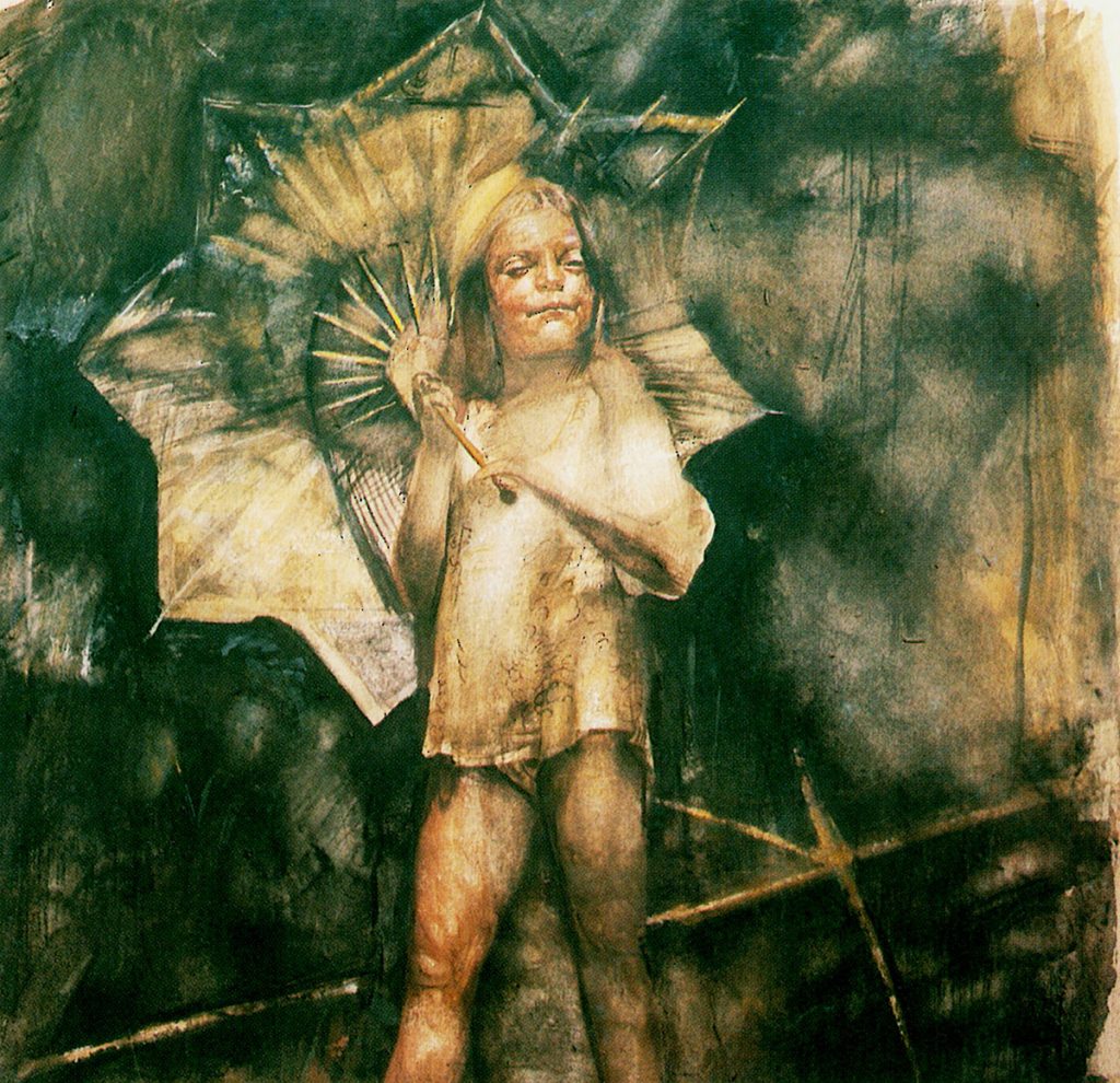 GIRL WITH UMBRELLA Watercolor 50X70 1989 by Nikos Stratakis