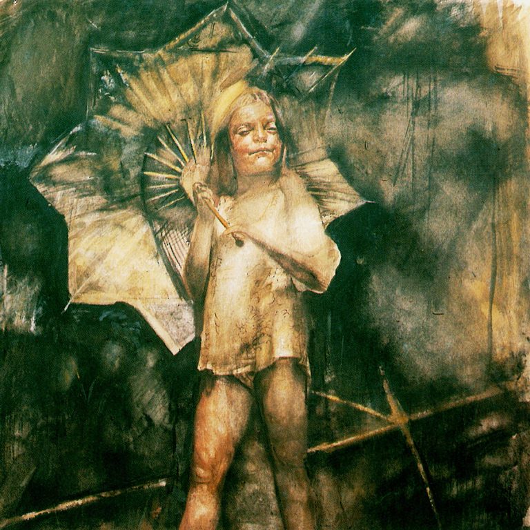 GIRL WITH UMBRELLA Watercolor 50X70 1989 by Nikos Stratakis