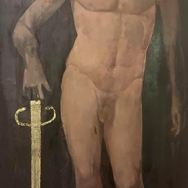 HERMES Oil and egg tempera on wood 80X180 2000 by Nikos Stratakis