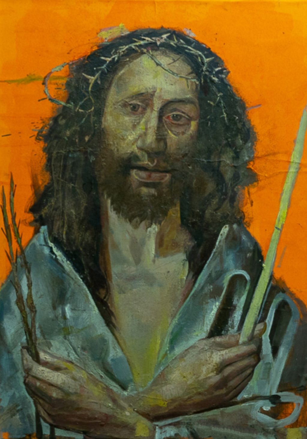 JESUS WITH WREATH OF THORNS Oil on prepared canson paper 80X100 2018 by Nikos Stratakis