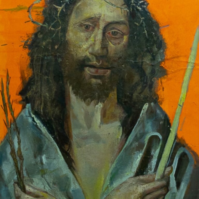 JESUS WITH WREATH OF THORNS Oil on prepared canson paper 80X100 2018 by Nikos Stratakis
