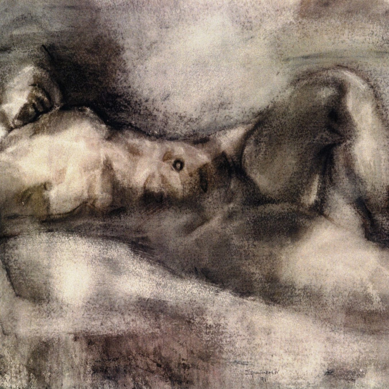 MALE NUDE Watercolor 50x70 1990 by Nikos Stratakis
