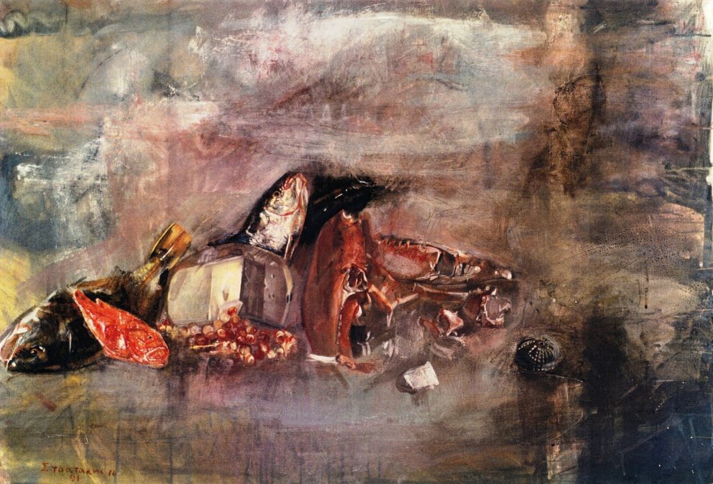 STILL LIFE, Oil on canvas 80x130 1991 by Nikos Stratakis