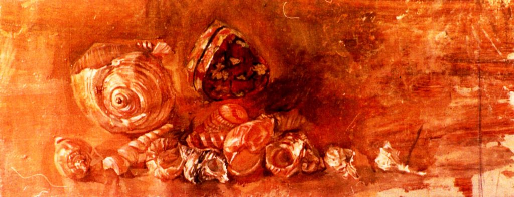 STILL LIFE, Oil on wood 15X45 1992 by Nikos Stratakis