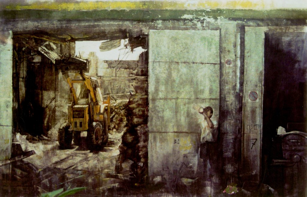 PIRAEUS STREET Oil on canvas 400X250 1997 by Nikos Stratakis
