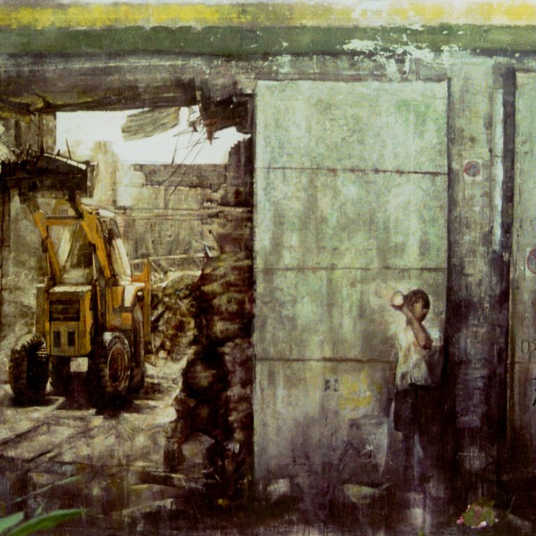 PIRAEUS STREET Oil on canvas 400X250 1997 by Nikos Stratakis