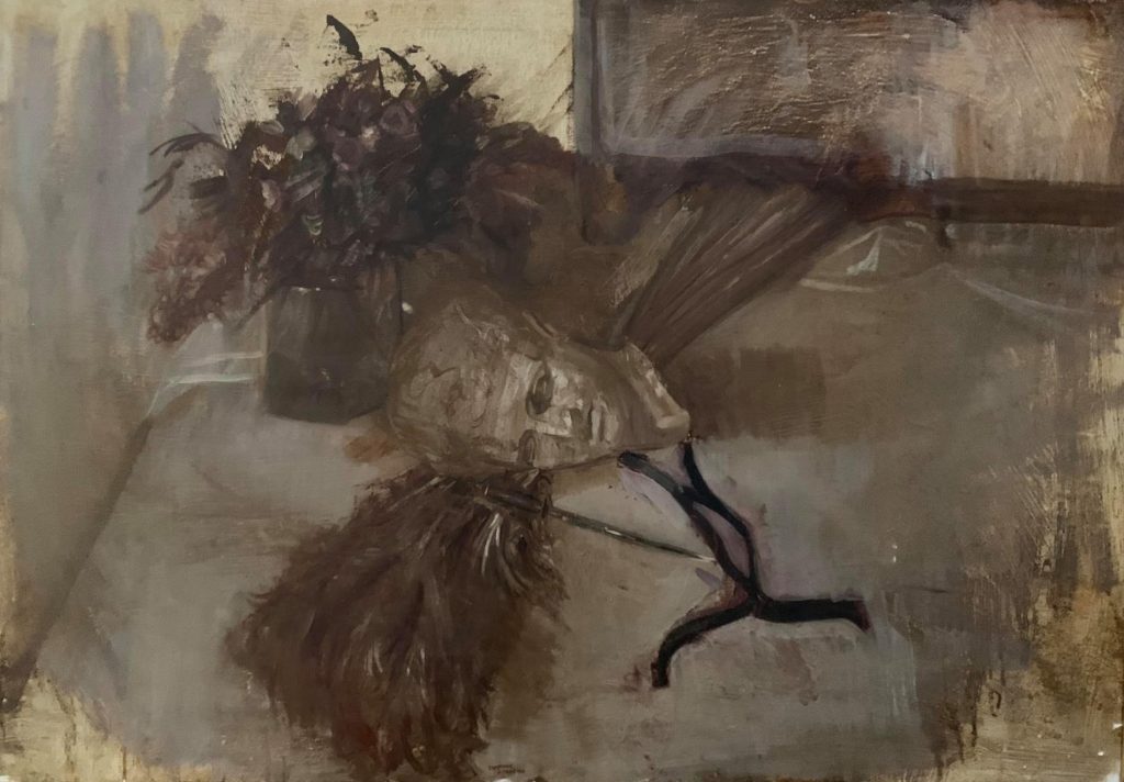 STILL LIFE WITH HERMES HEAD Oil on wood 200X150 1990 by Nikos Stratakis