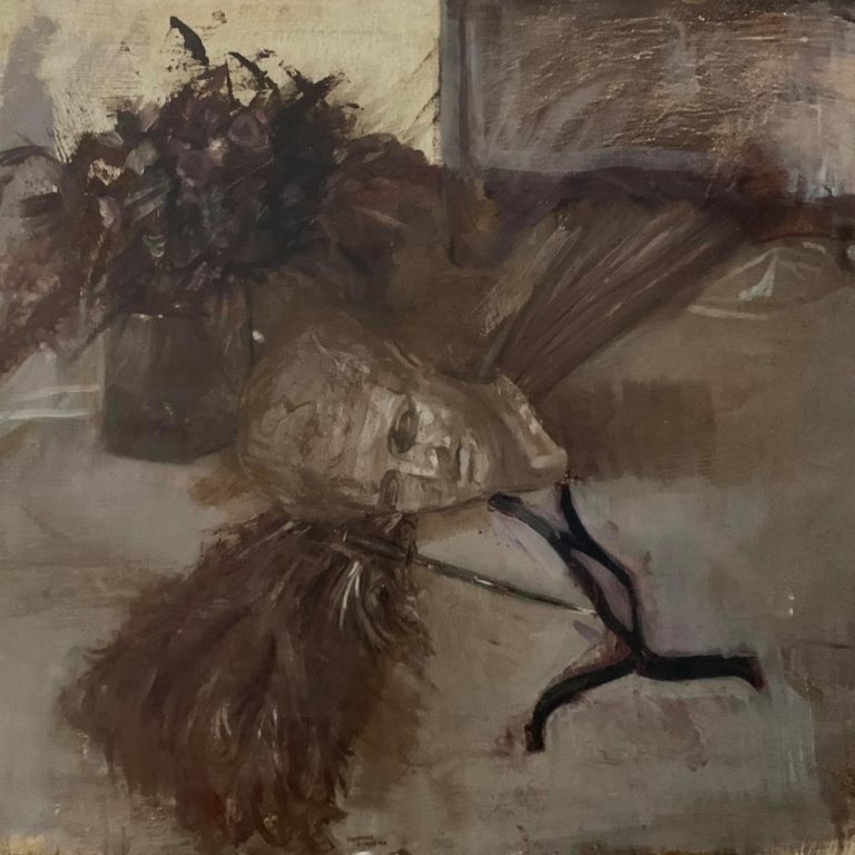 STILL LIFE WITH HERMES HEAD Oil on wood 200X150 1990 by Nikos Stratakis