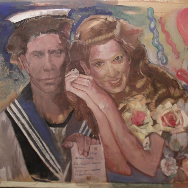 THE FURLOUGH Oil on canvas 100X120 2014 by Nikos Stratakis