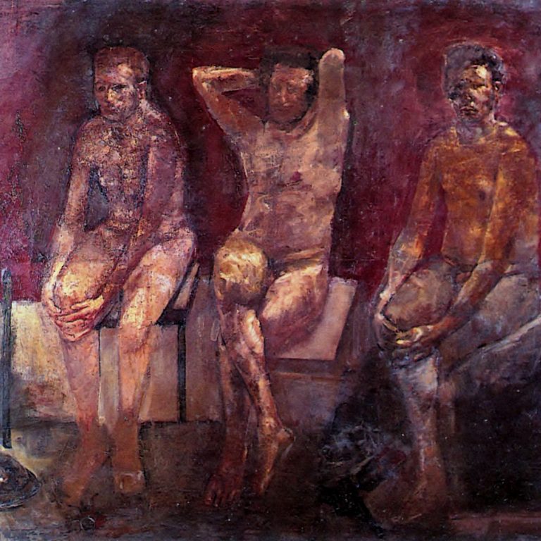 THE GLADIATORS Oil on canvas 200X150 1994 by Nikos Stratakis