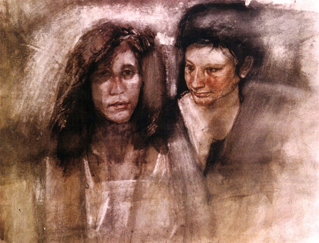 TWO FRIENDS Watercolor 70x100 1993 by Nikos Stratakis