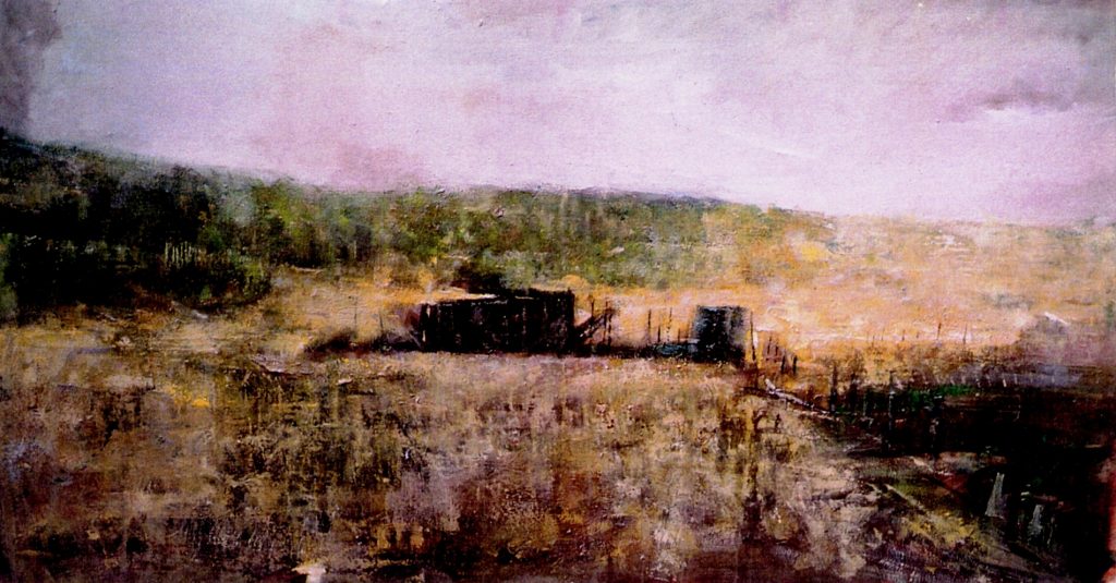 VRAVRONA SUMMER Oil on canvas 220X110 1997 by Nikos Stratakis