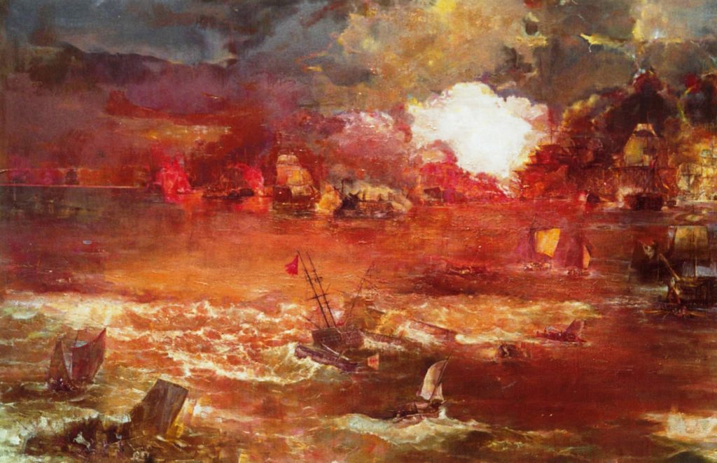 SEA BATTLE Oil on canvas, 300x250, 2003, by Nikos Stratakis