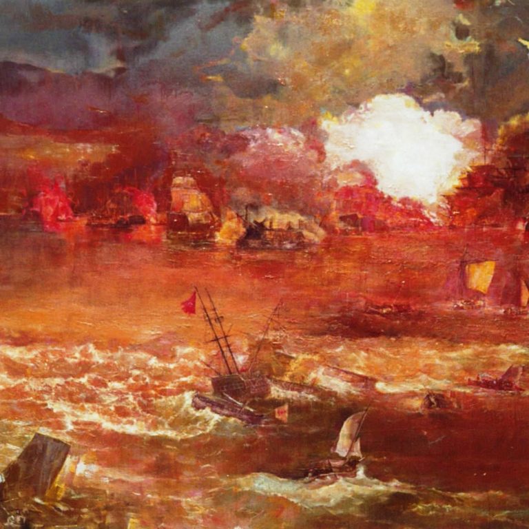 SEA BATTLE Oil on canvas, 300x250, 2003, by Nikos Stratakis